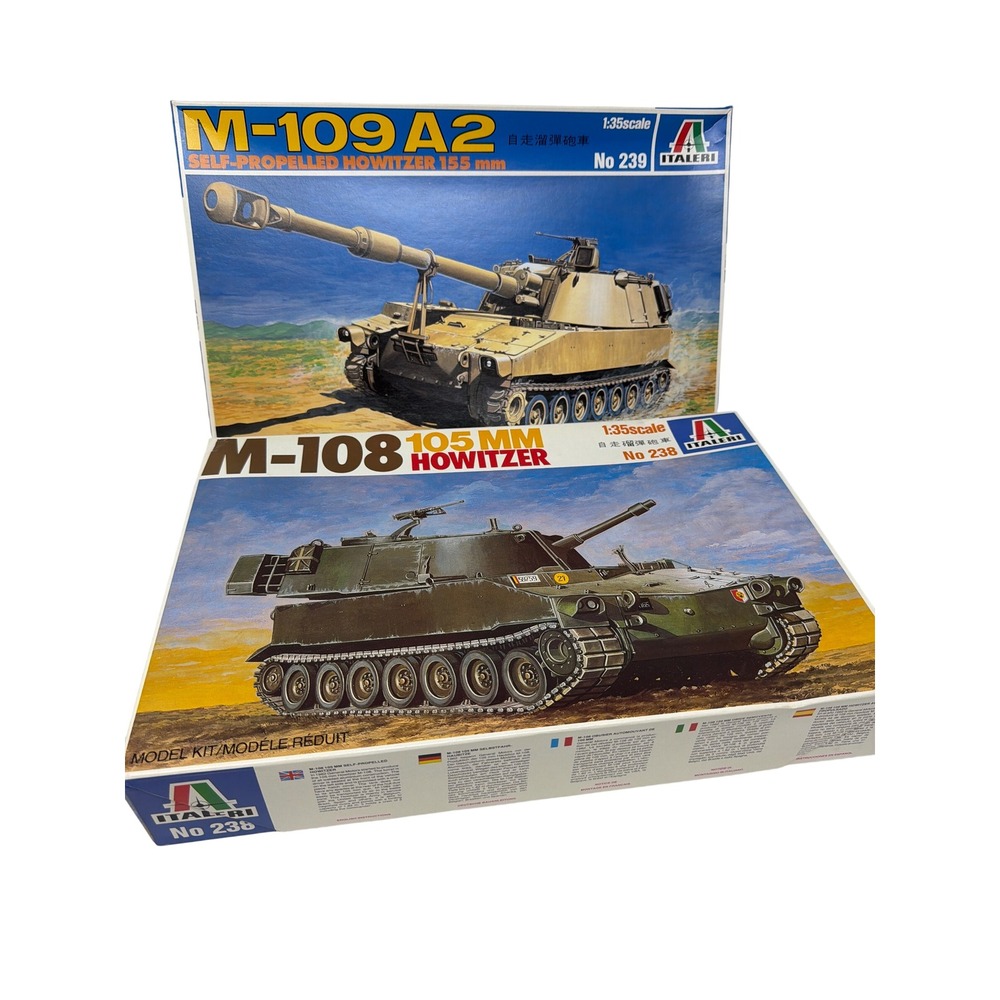 Italeri M-108 105mm‎ & M-109A2 155mm Howitzer Tank 1:35 Model Kit No 238 239